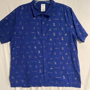 Disney World 50th Anniversary Mens Large Blue Short Sleeve Shirt All Over Print